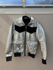 Men’s ZARA Silver Faux Leather Biker Jacket Size S Worn Twice