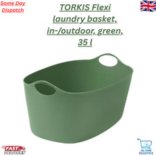 IKEA TORKIS Laundry Basket Green Flexible Plastic Tub with Handles Durable 35L