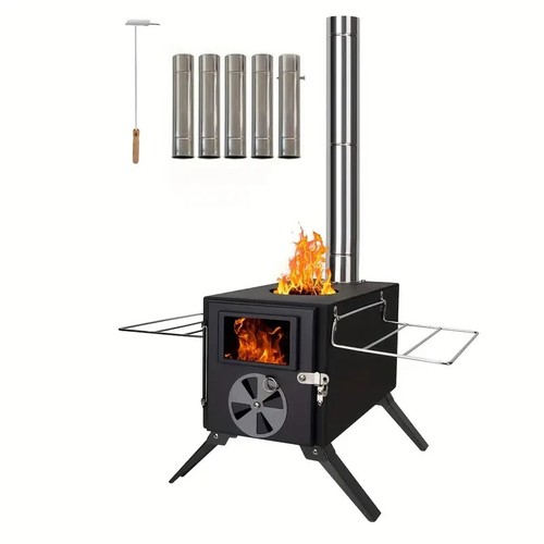 Wood burning stove with pipe - burning,