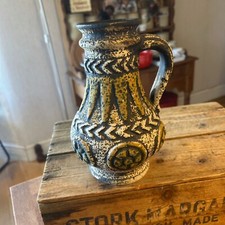 Vintage Bay Keramik West German Pottery Handled Vase – Mustard / Brown Textured