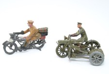 2X Britains lead motorcycle dispatch rider & machine gunner toy antique pre-war