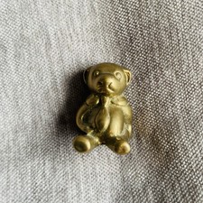 Miniature Brass Teddy Bear Seated Wearing Collar and Tie c1950s 3.2cm High 46g