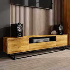 200cm TV Unit Oak Matt with Black Interior & Metal Frame – Modern Storage