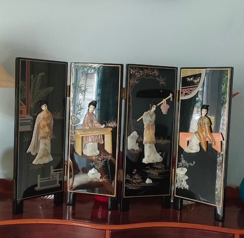 Chinese black lacquered carved - black,