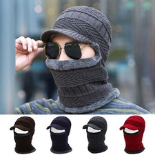 Warm Ring Scarf Knitted Scarf Cap Woolen Yarn Men Balaclava  Outdoor