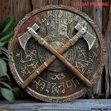 Viking theme metal sign shield with battle axes room decoration (#127)