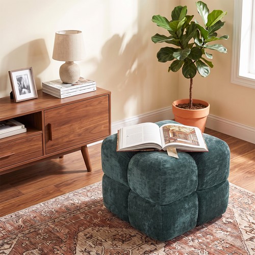 Square chenille ottoman - chenille,