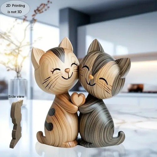 Wooden kitten couple - kitten,