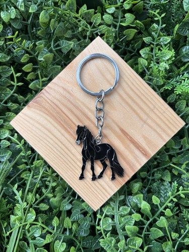 Black horse metal keyring - keyring, gift