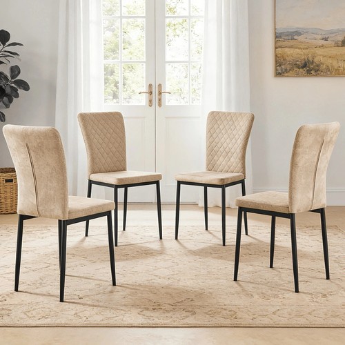 Beige velvet dining chairs set - velvet,