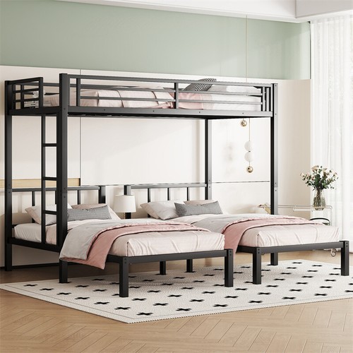 Black metal triple bunk - black,