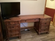 Large Sheesham Wood Desk with 5 Drawers and 1 Cupboards for Home Office