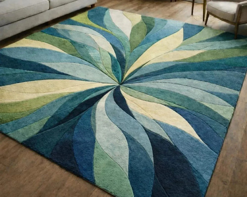 Hand tufted wool area - wool, blue