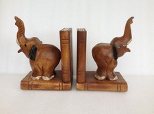BOOKENDS Solid Wooden Elephant