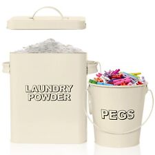 Laundry Powder Container Vintage Pegs Holder Washing Tin Tablet Storage Enamel