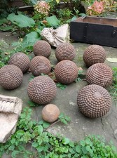 10 antique nail studded boules lyonnaise for petanque .Boules cloutees.