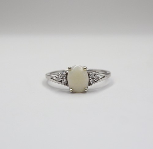 10k white gold oval opal - white, &