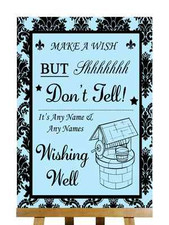 Sky Blue Black Damask Wishing