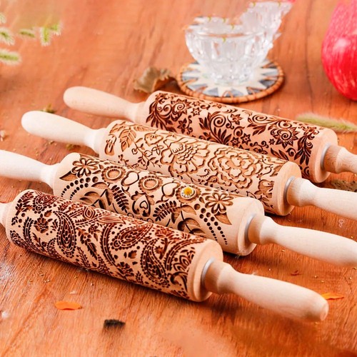 Embossed rolling pin wooden - rolling,