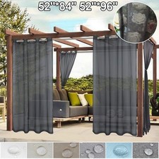 Outdoor Sheer Curtains Eyelet/Tab Top Waterproof Voile Net Garden Patio Panels