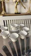 Royal Worcester Silver Chantilly Demi-Tasse 6 x Coffee Cup & Saucers, 1 milk jug