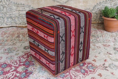 Oriental turkish kilim pouf - kilim,