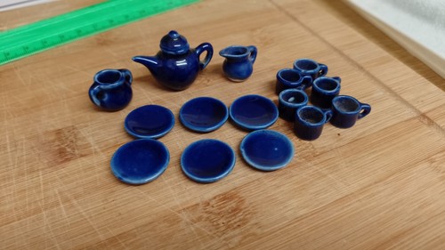 Dolls house blue tea - , set,