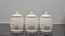 Set of 3 Ceramic Tea Coffee & Sugar White Storage Jars Shabby Chic Heart Design