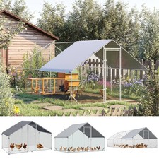 PawHut Walk In Chicken Run Large Galvanized Chicken Coop w/ Cover
