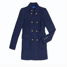 Zara Navy Blue Wool Military Double Breast Pea Coat Jacket M Metal Buttons Pocke
