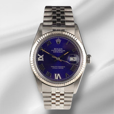 Rolex 36mm Datejust Steel Fluted Jubilee Blue Roman Dial Watch 16014