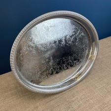 VINTAGE SHEFFIELD SILVER PLATE GALLERIED OVAL DRINKS COCKTAIL SERVING TRAY