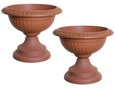 2x Grecian Urn Planter Plant Flower Pot Round Plastic Garden Pot Terracotta 42cm
