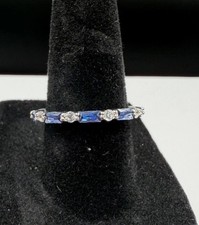 Natural Tanzanite Baguette & Diamond Accent Sterling Silver Band Ring – Size 6.5