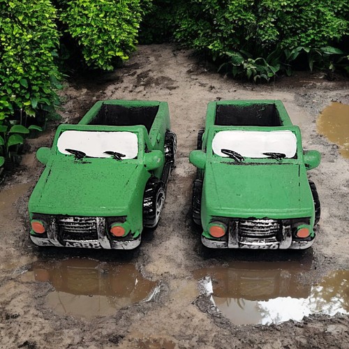 Green vintage pickup truck - green,