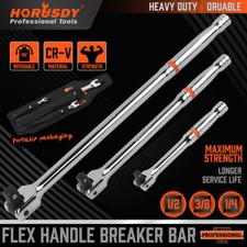 3PC Flexi Head Knuckle Power Breaker Bar Wench Set 1/2 3/8 1/4 Drive 15"/10"/6"