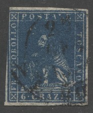 Stamp Scott 7a Sassone 4c 6 Crazie Tuscany Marzocco Dark Blue 1851 Used