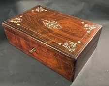 Antique Early Victorian Rosewood Writing Slope, Inlaid With MOP, c1840