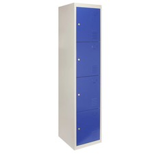 4 X Metal Lockers 45cm D Storage Steel Lockable Gym School Blue Flatpack