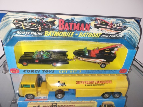 Batmobile and batboat corgi - and,