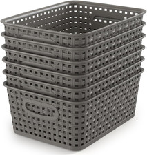 Weave Storage Organizer Baskets, Grey 6-Pack Plastic Woven Baskets, 10.1" X 7.55
