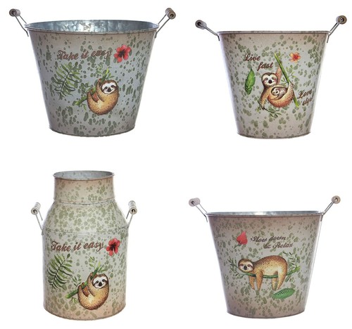 Sloth metal bucket - metal, flower
