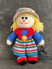 Hand Knitted 12” Scarecrow Toy with Basket and Bumble Bee