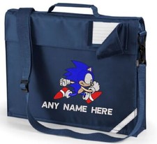 Personalised Embroidered book bag with shoulder strap Sonic Hedgehog with name.