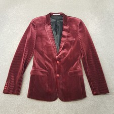 ASOS Mens Jacket 38R Red Velvet Tuxedo Smoking Blazer Peak Jumbo Cord Slim Fit