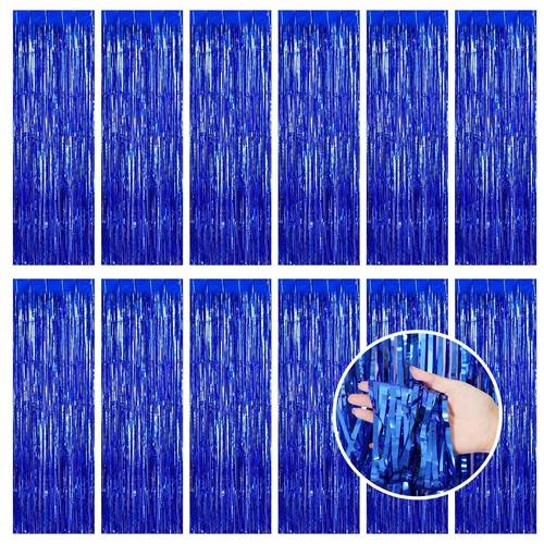 Blue foil fringe curtain - blue,