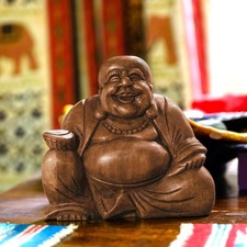 Large Laughing Wooden Buddha