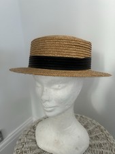 Straw Boater Hat . One Size