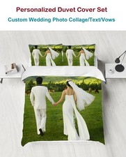 Personalized Duvet Cover Set Customised Wedding Photo Collage Name Text Gift