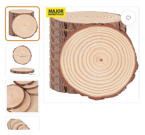 Wood slices with bark - with, 10-pack